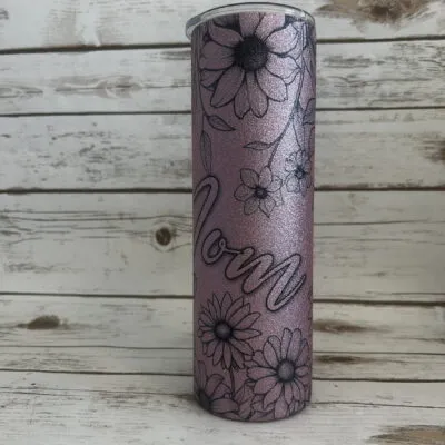 Mom with flowers Pink Sparkle Glitter Tumbler